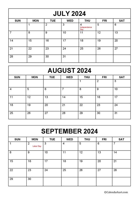 Academic Calendar: July August September .